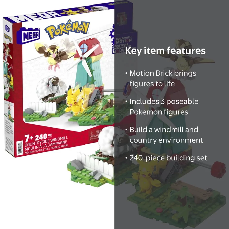 MEGA, Pokemon Building Set, Countryside Windmill with Motion Brick