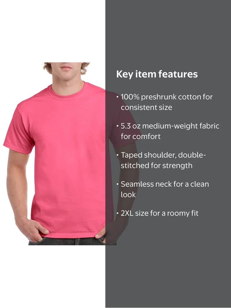Gildan Mens Ultra Cotton T-Shirt, 2XL, Safety Pink - Walmart.com