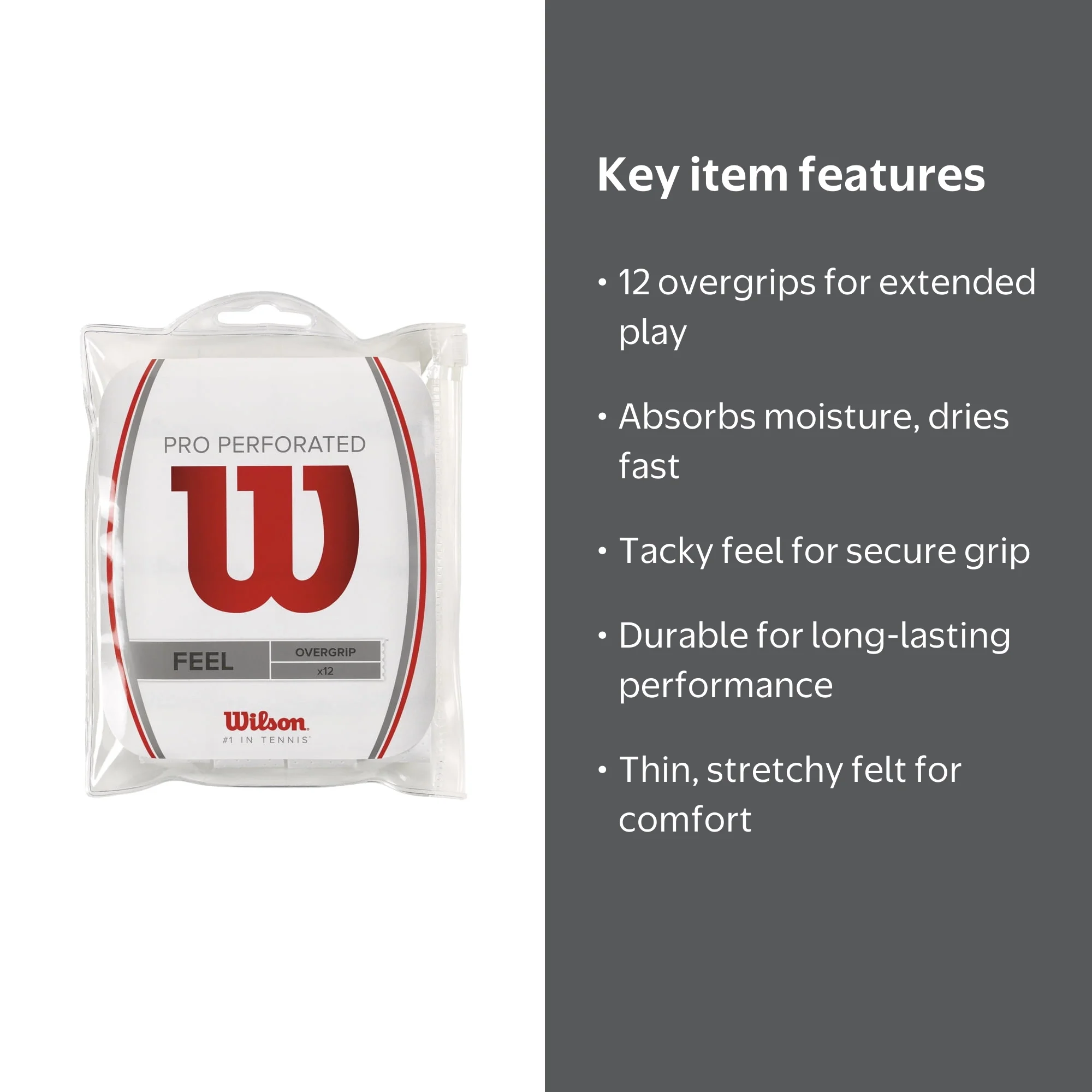 Wilson Pro Perforated Tennis Racket Overgrip - White, 12 Pack