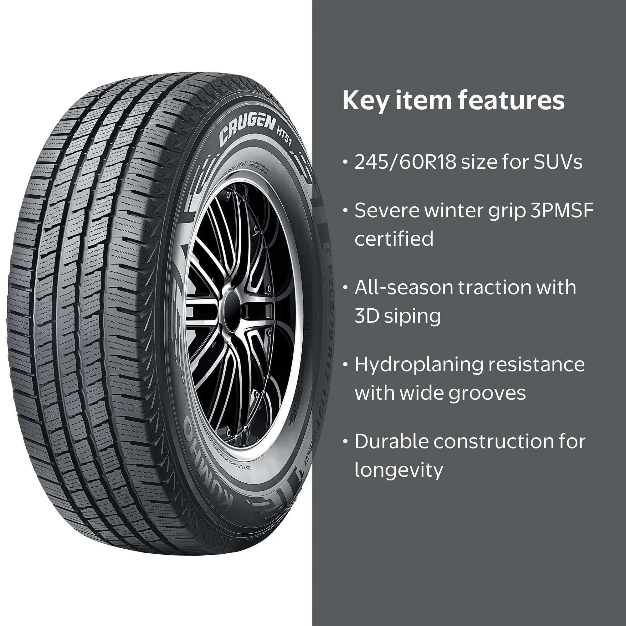 Kumho Crugen HT51 245/60R18 105T All-Season Tire for Light Trucks