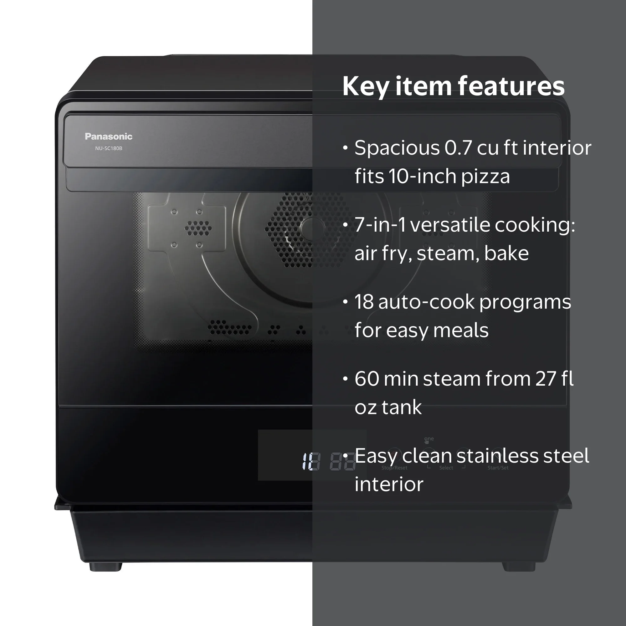 Panasonic, HomeCHEF 7-in-1 Steam Multi-Oven, Black, 0.7 Cu Ft