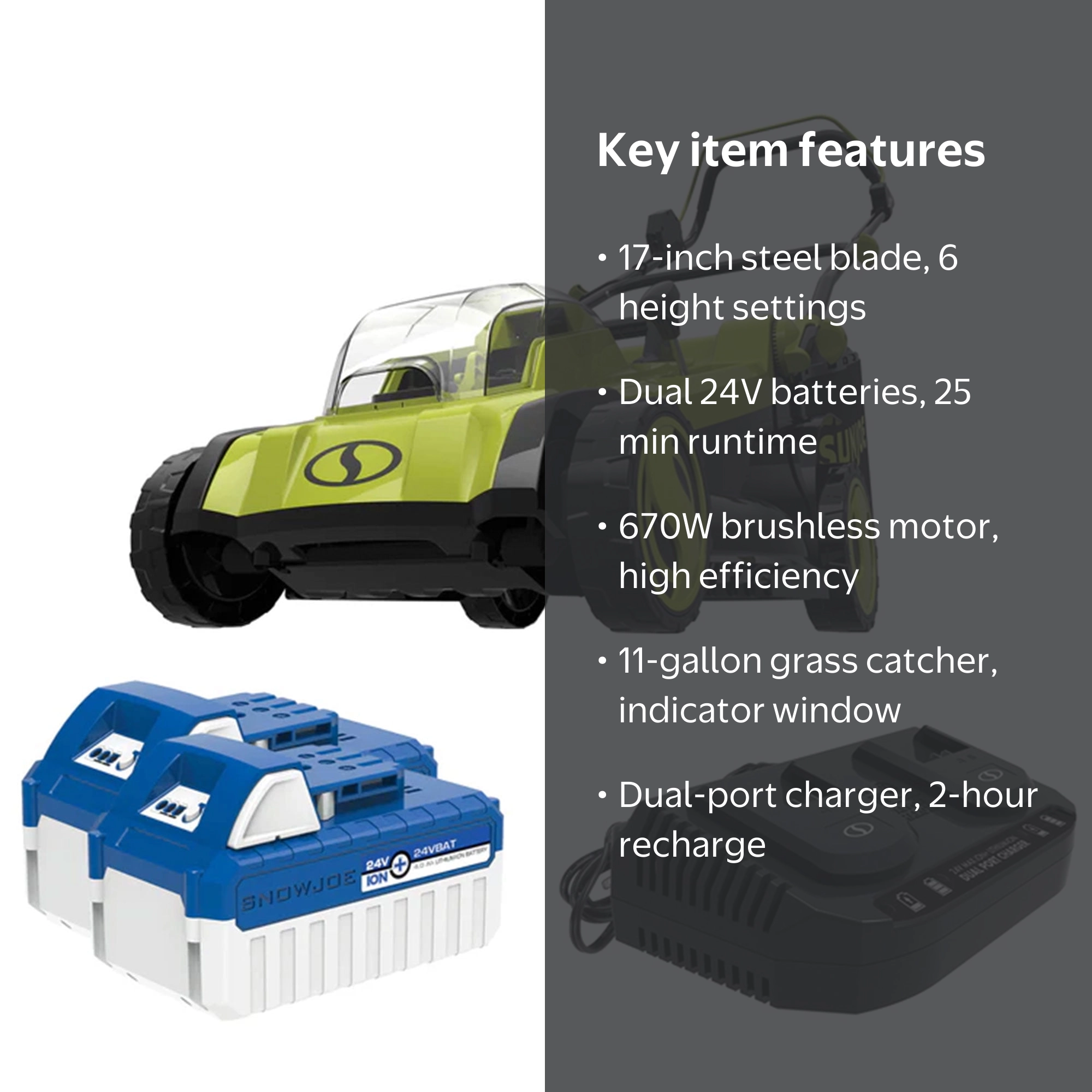 Sun Joe, Lawn Mower, 17-inch, Cordless, 24V-X2-17LM - Walmart.com