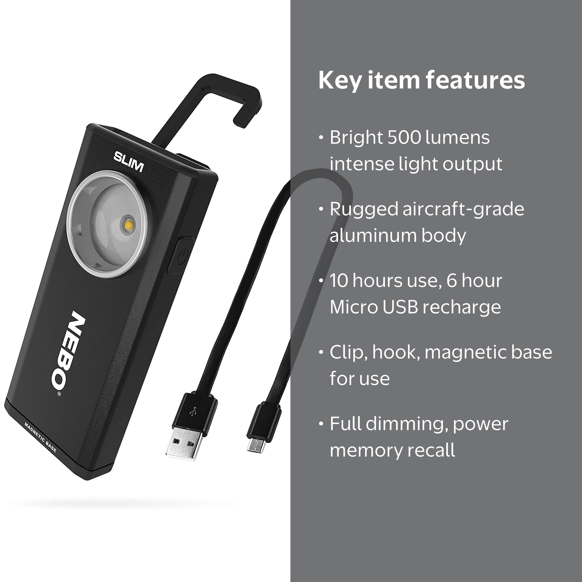NEBO Slim Portable LED Work Light, Handheld, Magnetic Base, 500