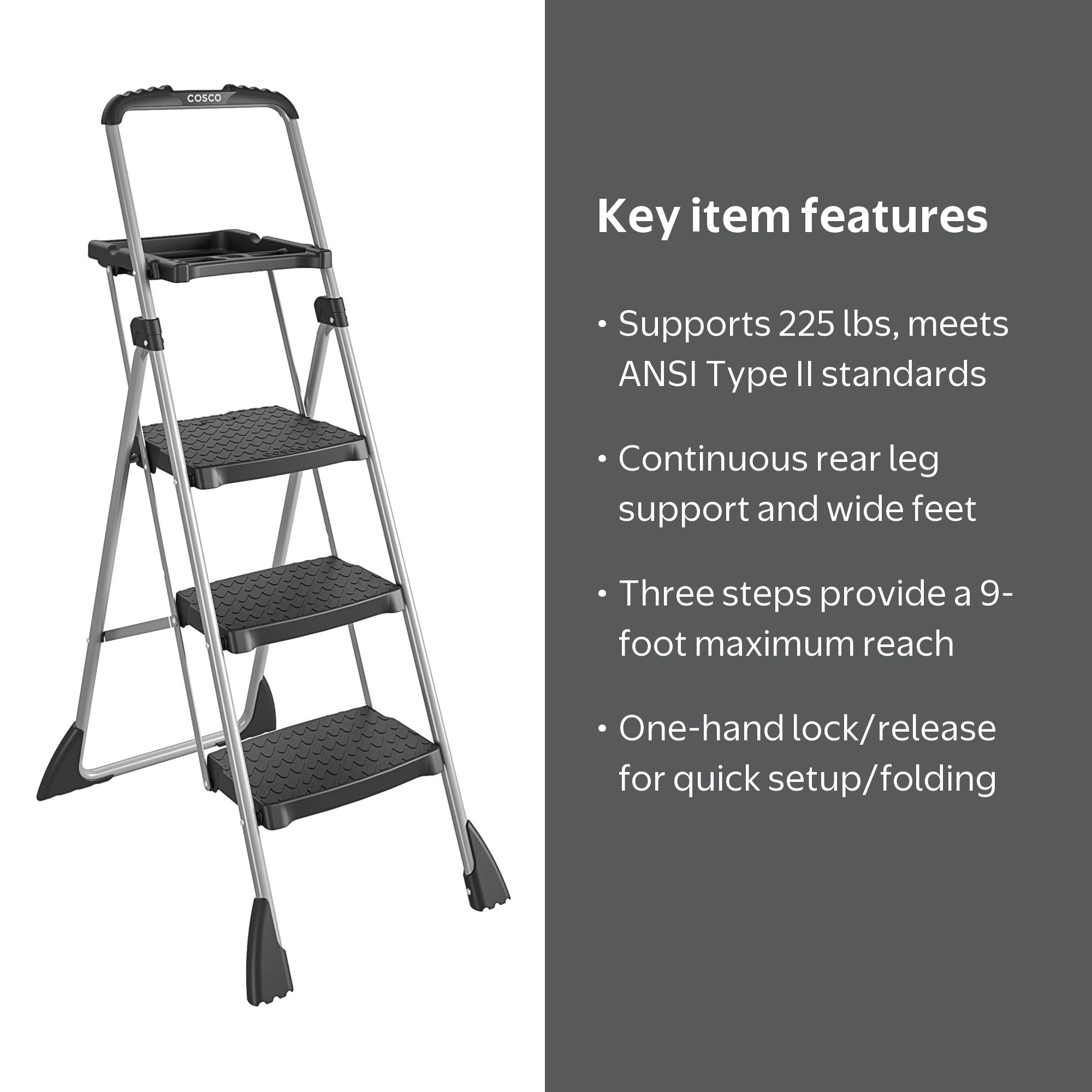 COSCO 3-Step Max Steel Work Platform, 225 lb. Weight Capacity
