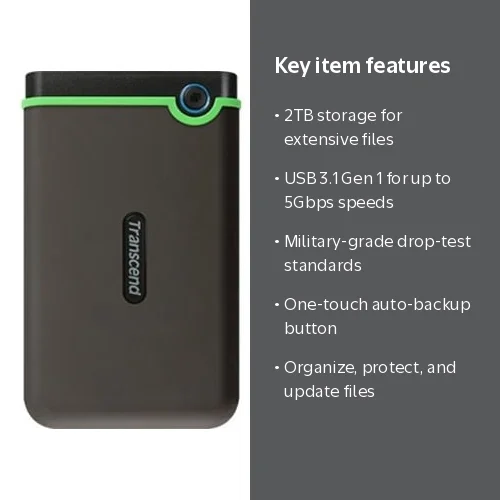 Transcend StoreJet 25M3 External Hard Drive, 2TB, Iron Gray