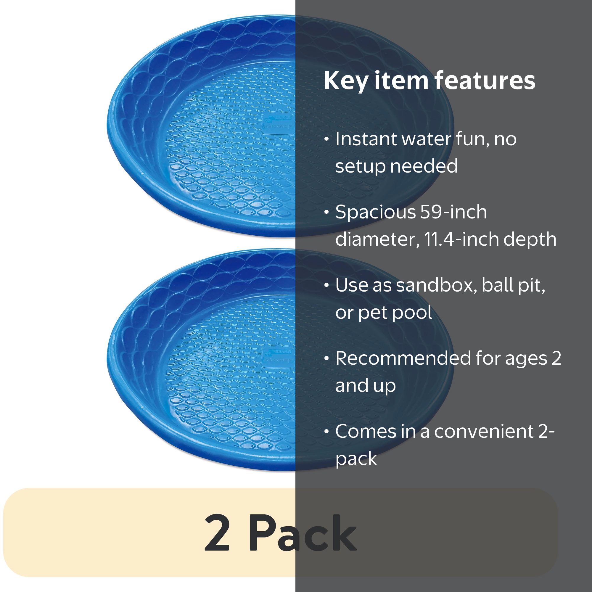 2 pack) Bluescape 59 in Blue Wading Kiddie Pool, Age 2+, Round