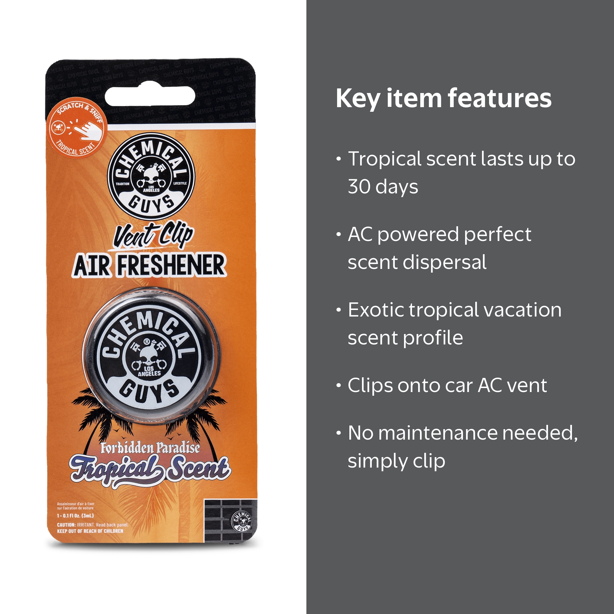 Chemical Guys Tropical Scent Vent Clip Air Freshener, 1 Clip