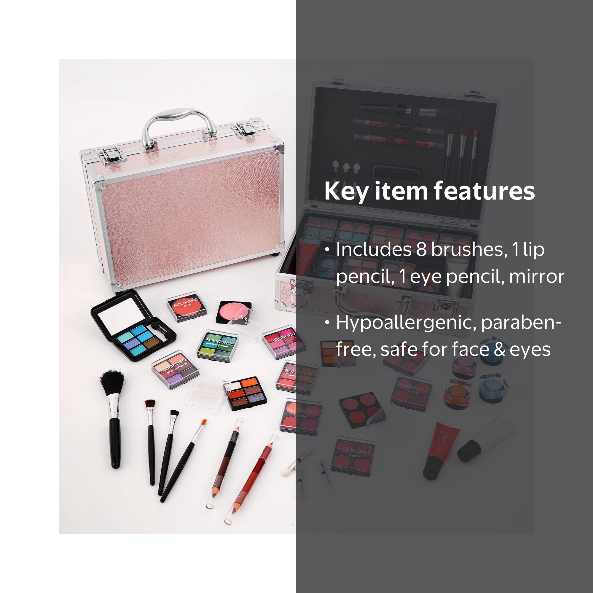 Miss Rose Makeup Kit for Teen Girls, 46 Eyeshadows, 20 Lip Balms