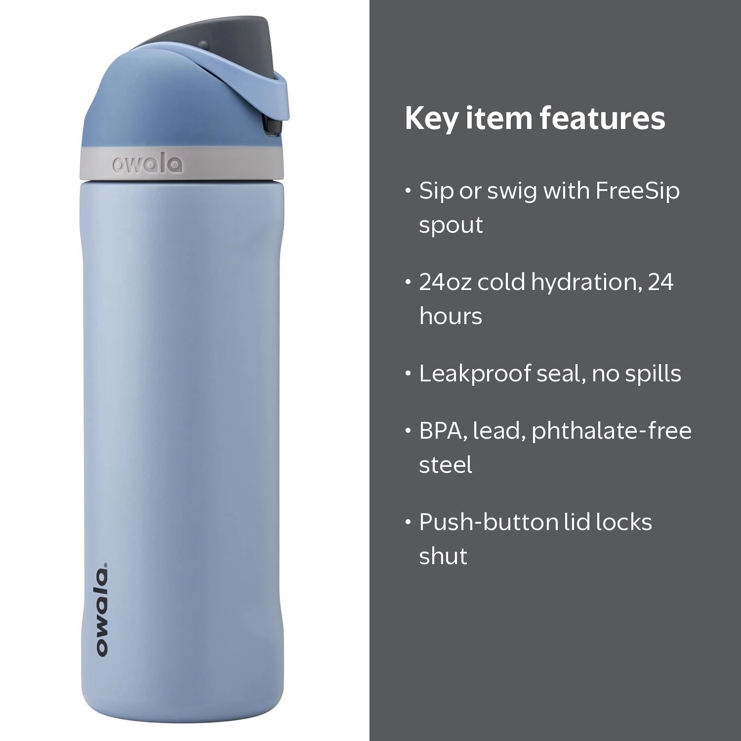 Owala FreeSip Stainless Steel Water Bottle, 24oz, Rainstorm