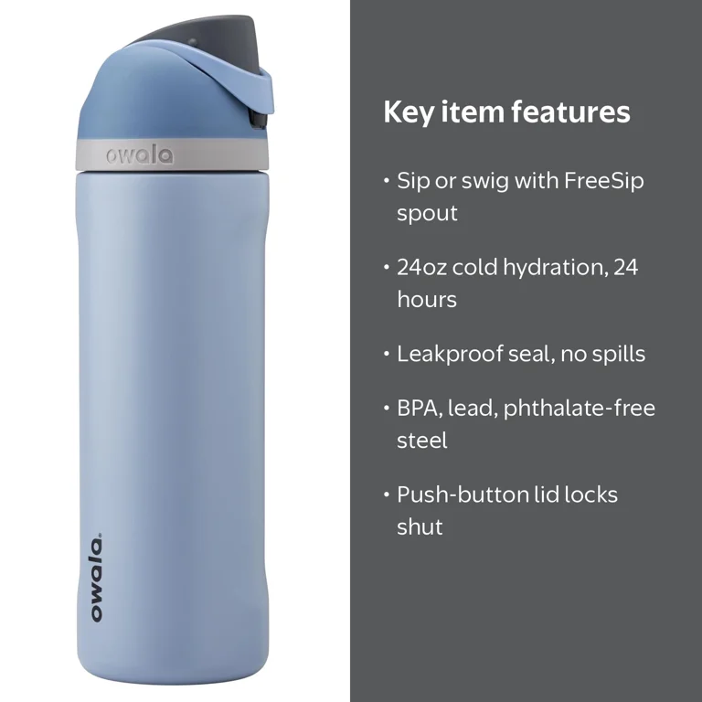 Owala FreeSip Stainless Steel Water Bottle, 24oz, Rainstorm