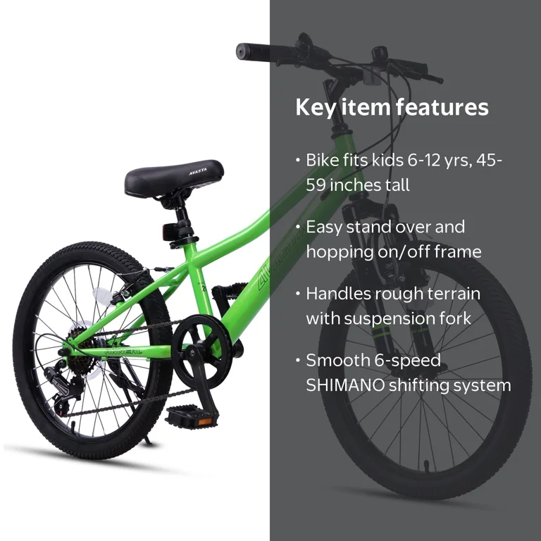 AVASTA, Mountain Bike, 20'' Kids Bike, Green for Boys and Girls