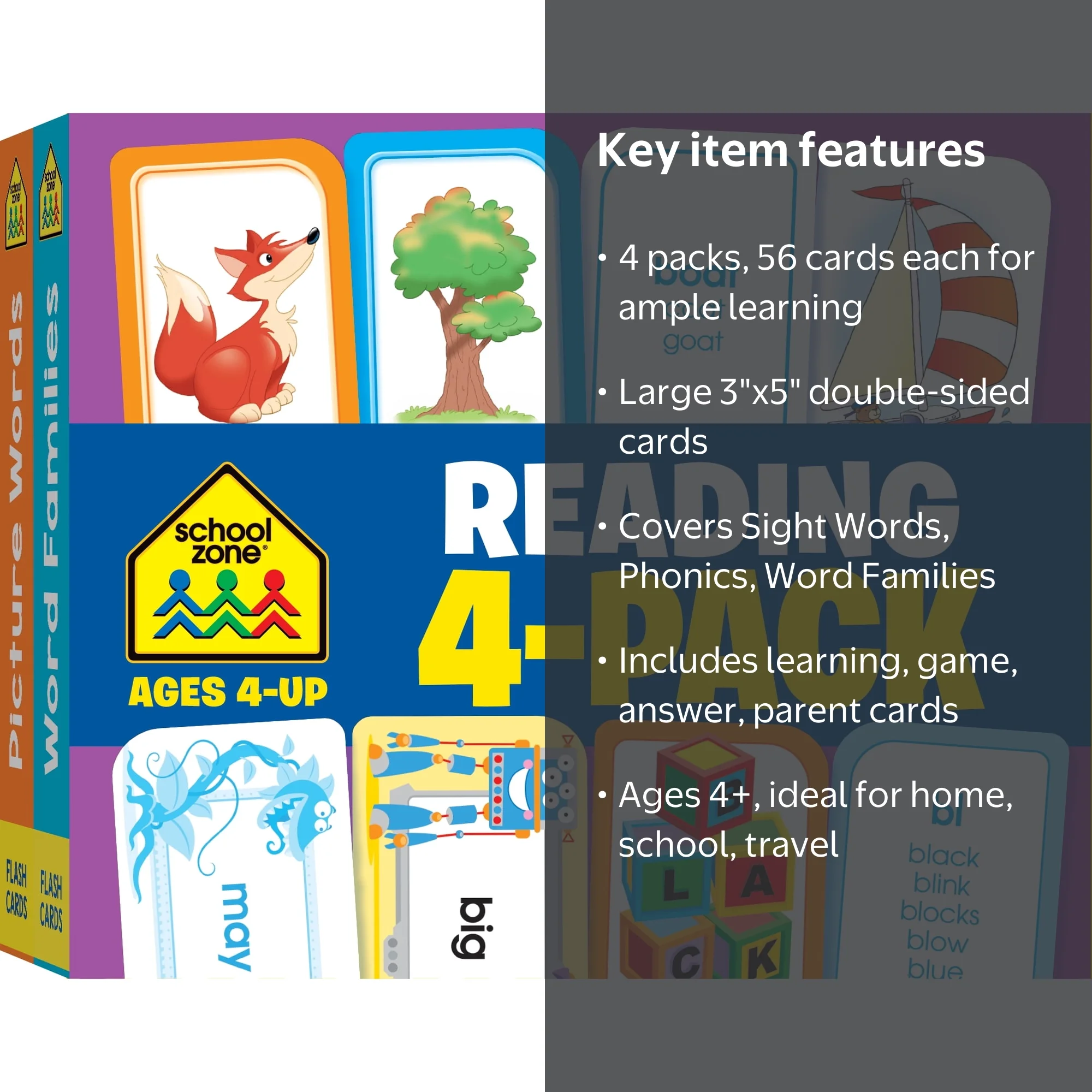 School Zone, Reading 4-Pack Flash Cards, 56ct, Pre-K and K
