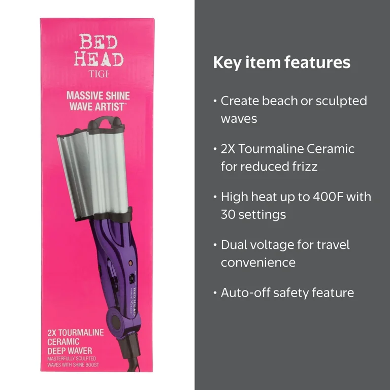 Bed Head Ceramic Deep Waver, Purple, 30 Heat Settings, Dual