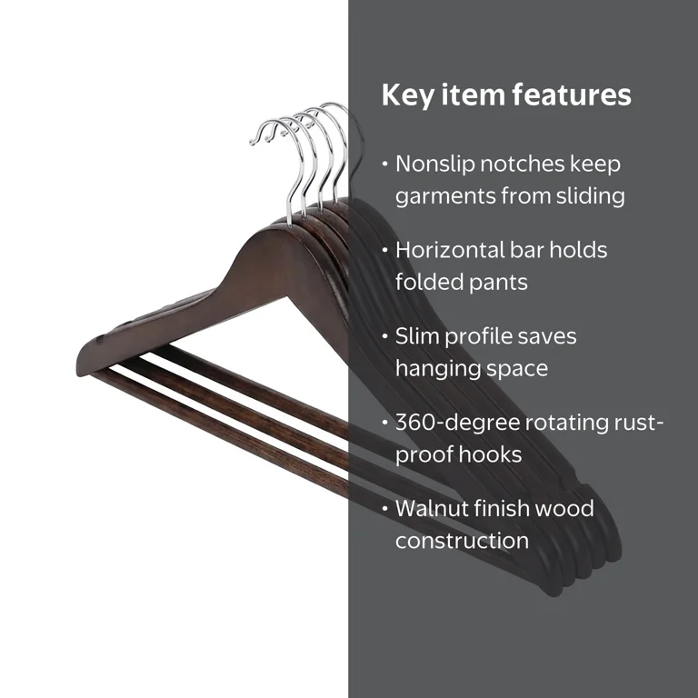 Better Homes & Gardens Wood Suit Hangers for Adults, 5 Pack