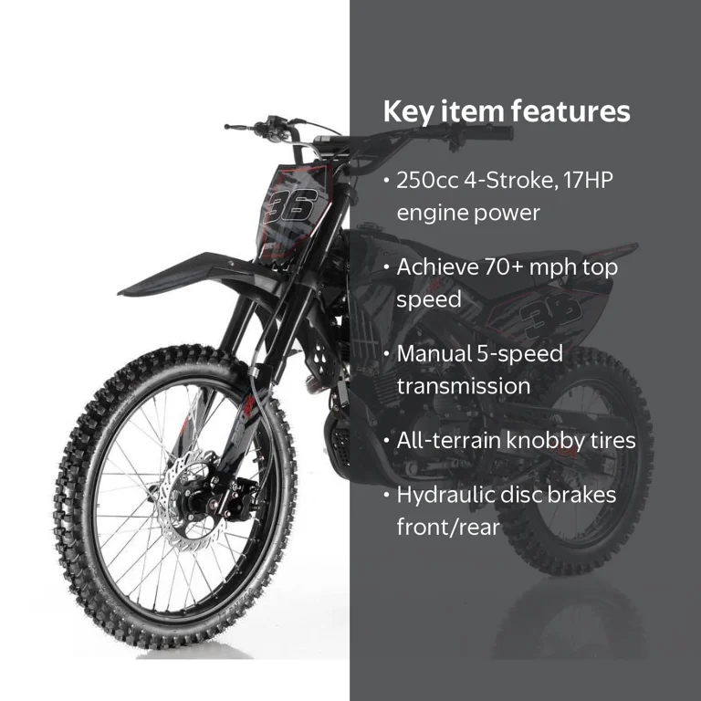 APOLLO DB-36 250CC Manual Clutch Gas Dirt Bike - Adult Size, Black