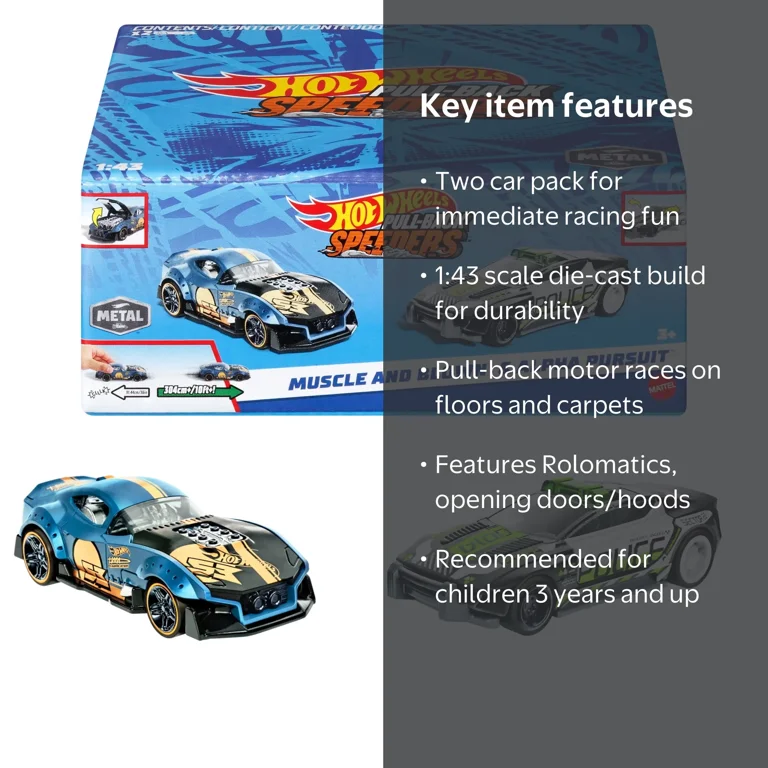 Hot Wheels, Pull-Back Speeders, 2 Toy Cars in 1:43 Scale - Walmart.com