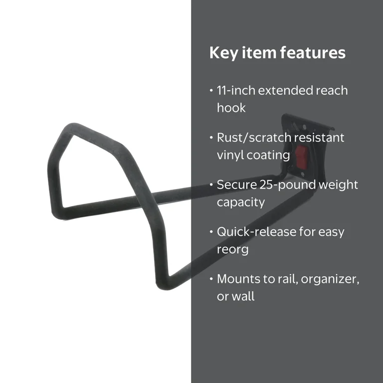 Hyper Tough Quick Release 11-inch Ladder Hook, Wall Mount, Snap