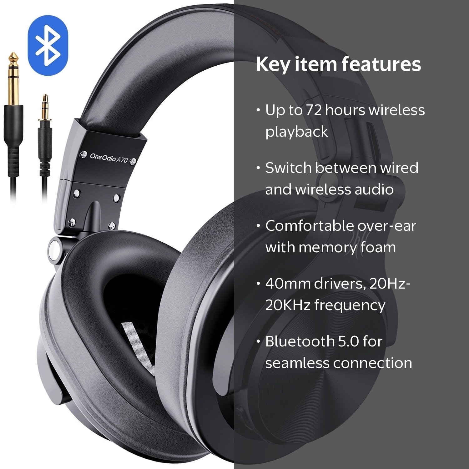 OneOdio, Over-Ear Bluetooth Headphones, Wireless and Wired, 72H