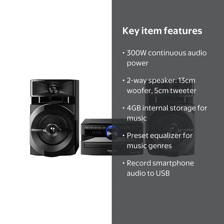 Panasonic SC-AKX110PNK 300W Mini CD Stereo System Black - Walmart.com