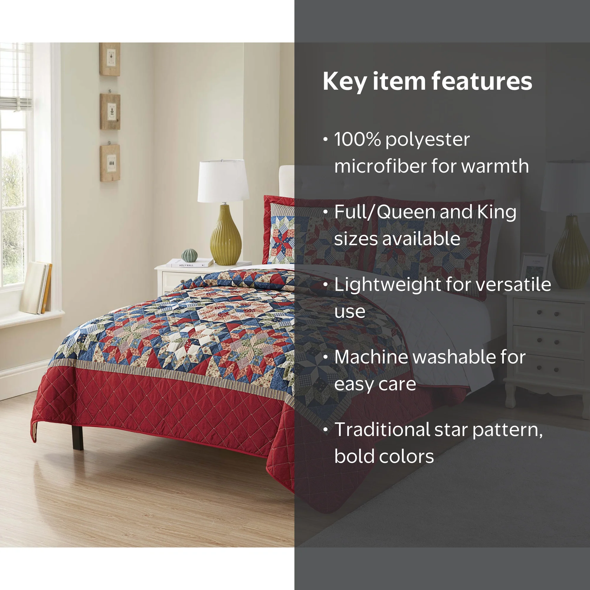 Mainstays Full/Queen Quilt Red and Blue Patterned Bedding 100