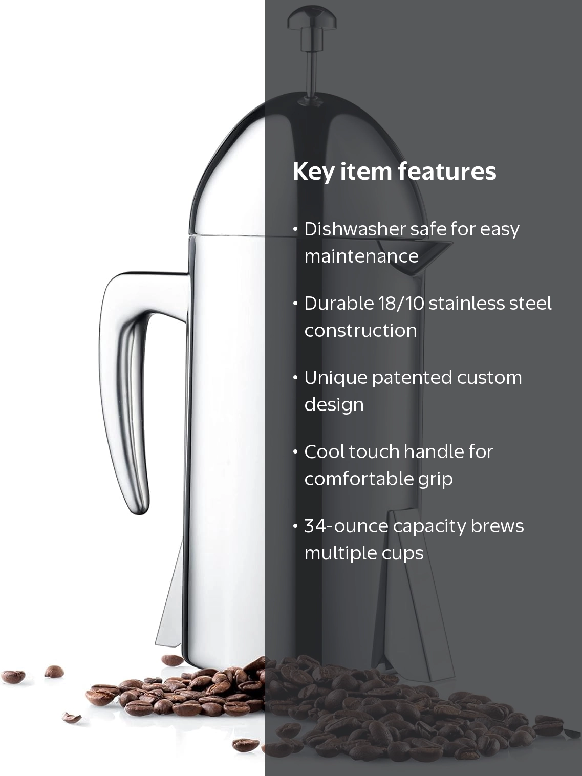 Francois et Mimi, French Coffee Press, 34 oz, Stainless Steel
