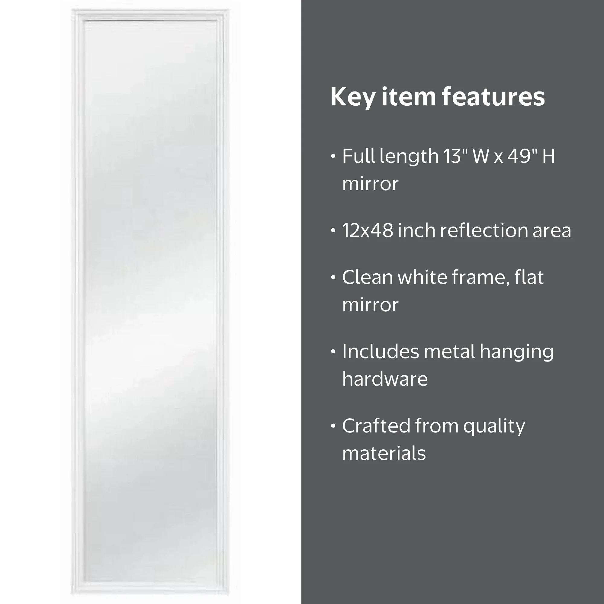 Mainstays 13x49 White Rectangle Large Wall Mirror for Bathroom or