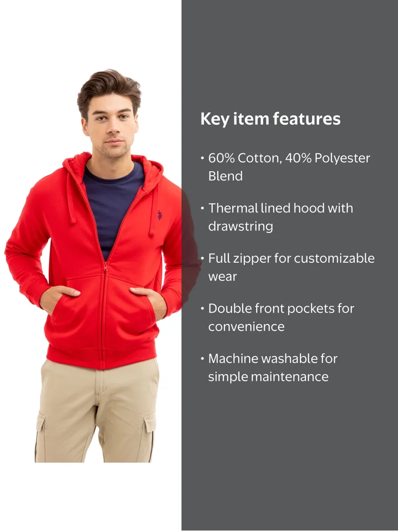 U.S. Polo Assn. Men's Everyday Full Zip Fleece Hoodie - Walmart.com