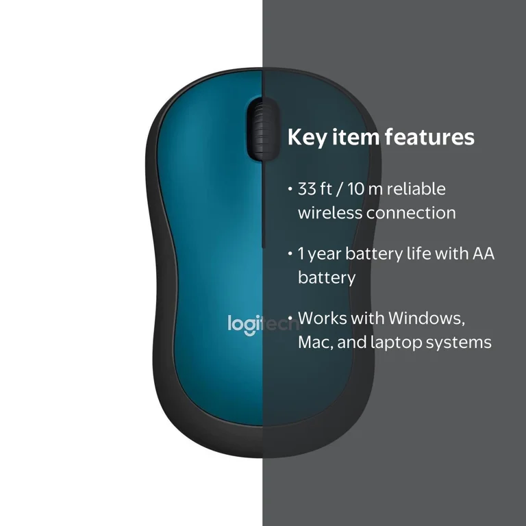 logi M185 ワイヤレスマウス グレー/ブルー Logitech, Wireless Mouse, Blue, Ambidextrous, 2.4GHz - Walmart.com