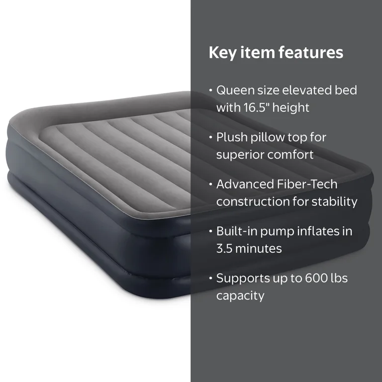 Intex Dura-Beam Plus Deluxe Pillow Rest Queen Airbed, 16.5