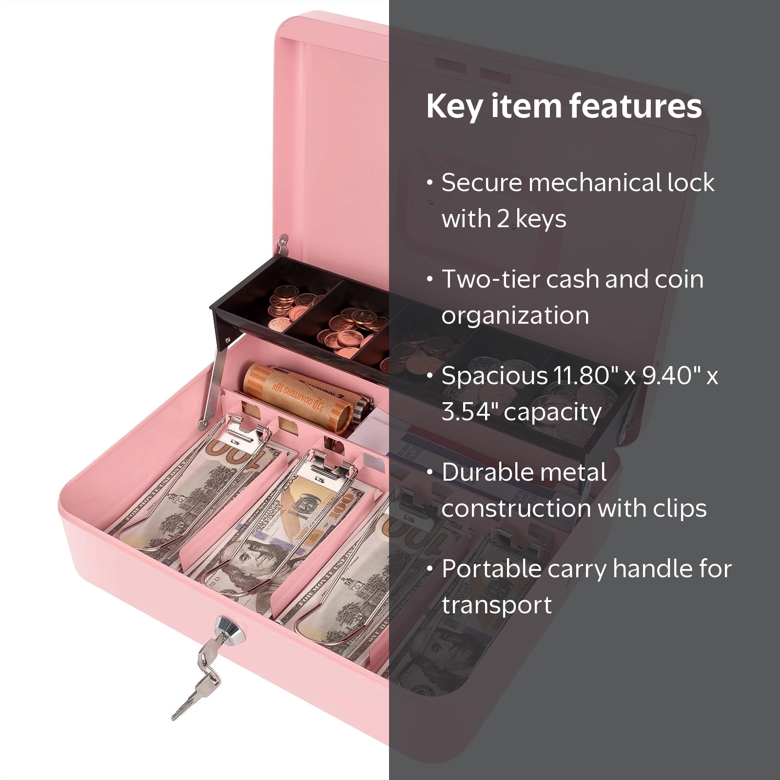 Goehiaul, Cash Box, Lock, Pink, 11.80