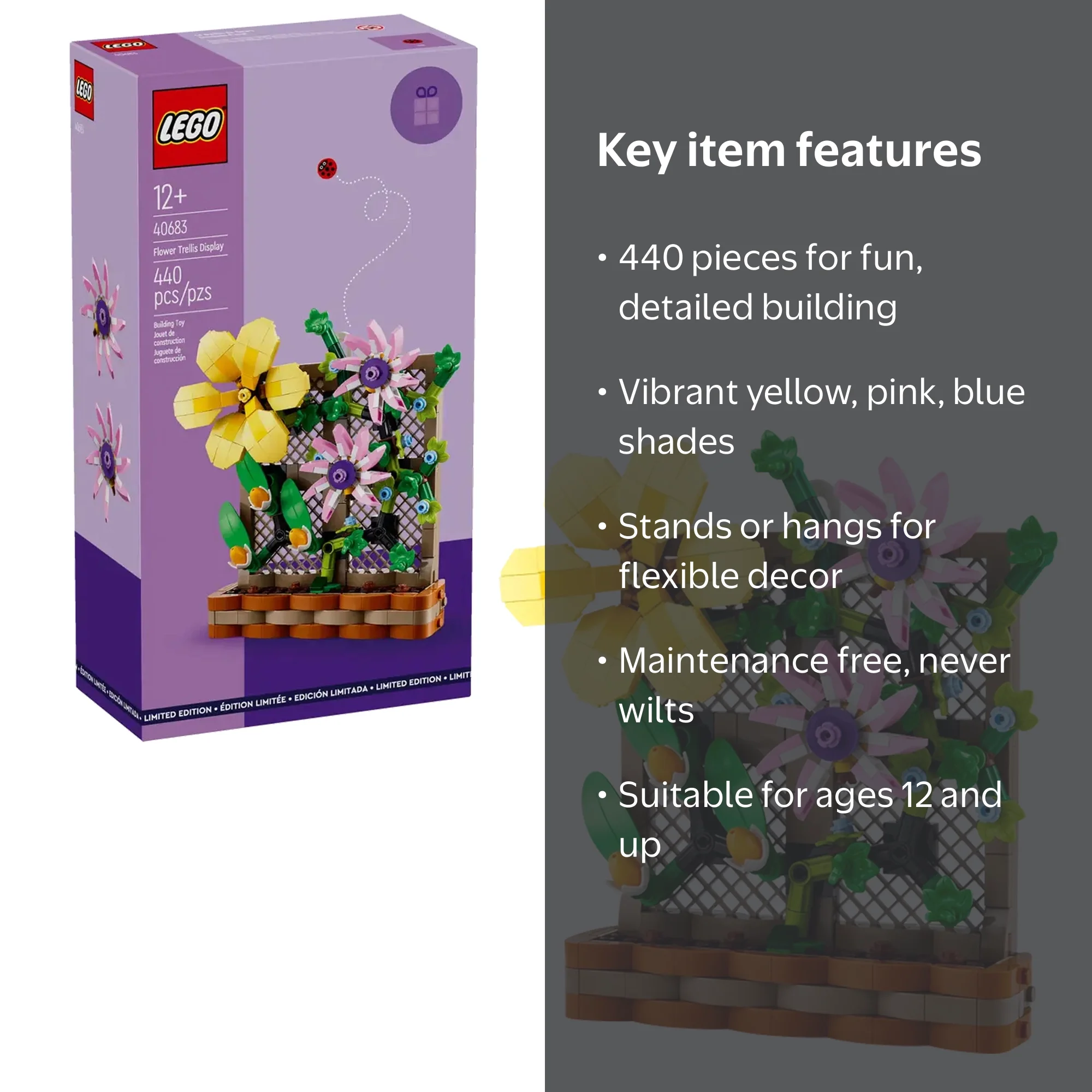 LEGO, Flower Trellis Display, 440 pcs, Spring gift, Wall hanging