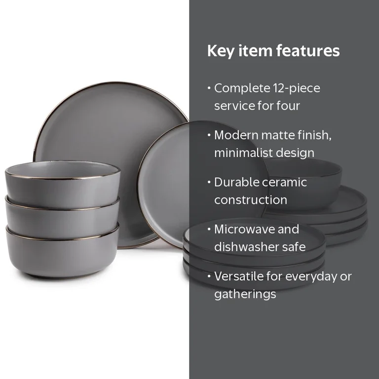 Free Shipping! Thyme & Table Ava 12-Piece Gray Ceramic Dinnerware
