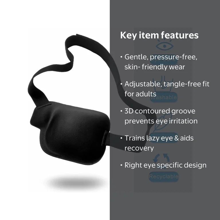 Emlimny 3D Eye Patch for Adults, 2 Pack Adjustable Black Right Eye