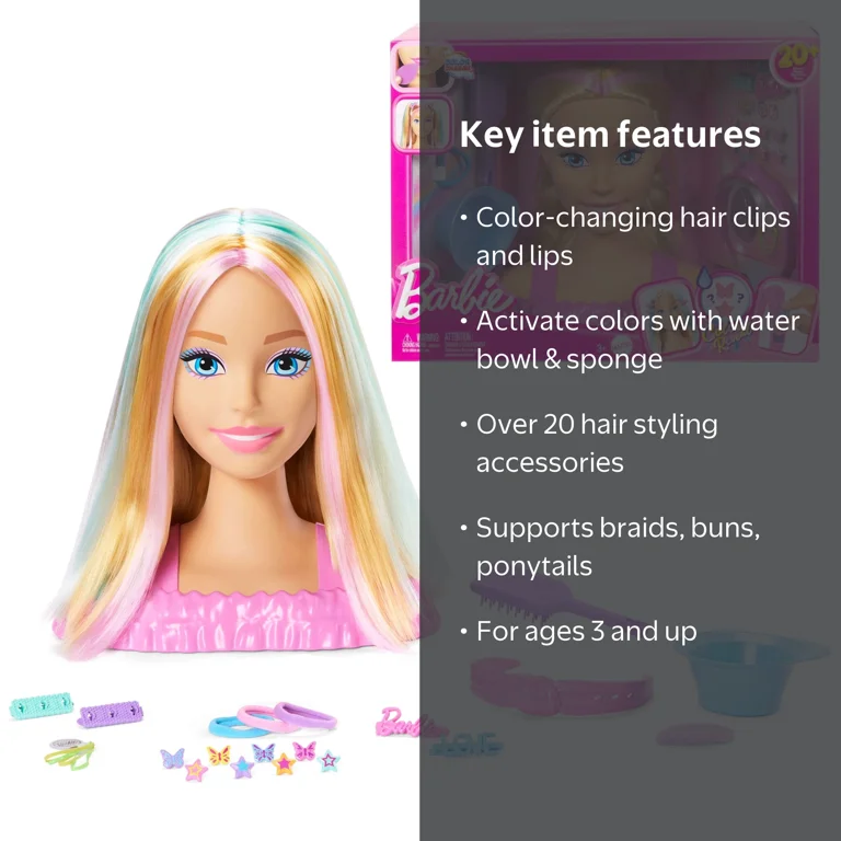 Barbie Doll Styling Head, Blonde Hair with 20+ Accessories
