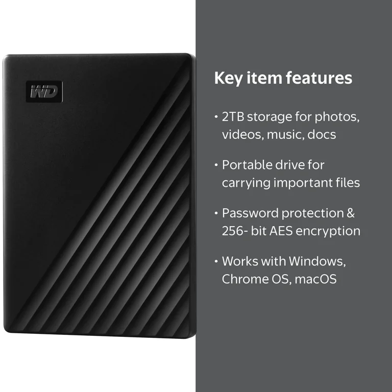 WD 2TB My Passport, Portable External HDD Storage, USB Backup