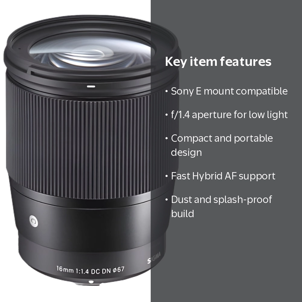 Sigma, Lens, 16mm F/1.4 DC DN Contemporary, for Sony E, Black