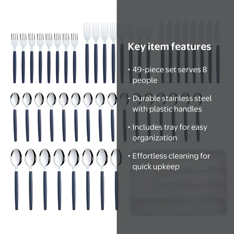Mainstays 49 Piece Stainless Steel and Plastic Flatware Set with