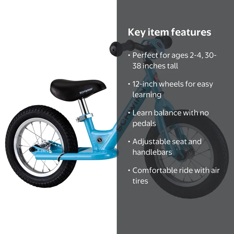 Schwinn Toddler Balance Bike, 12 Inch Wheels, Ages 2-4, Blue