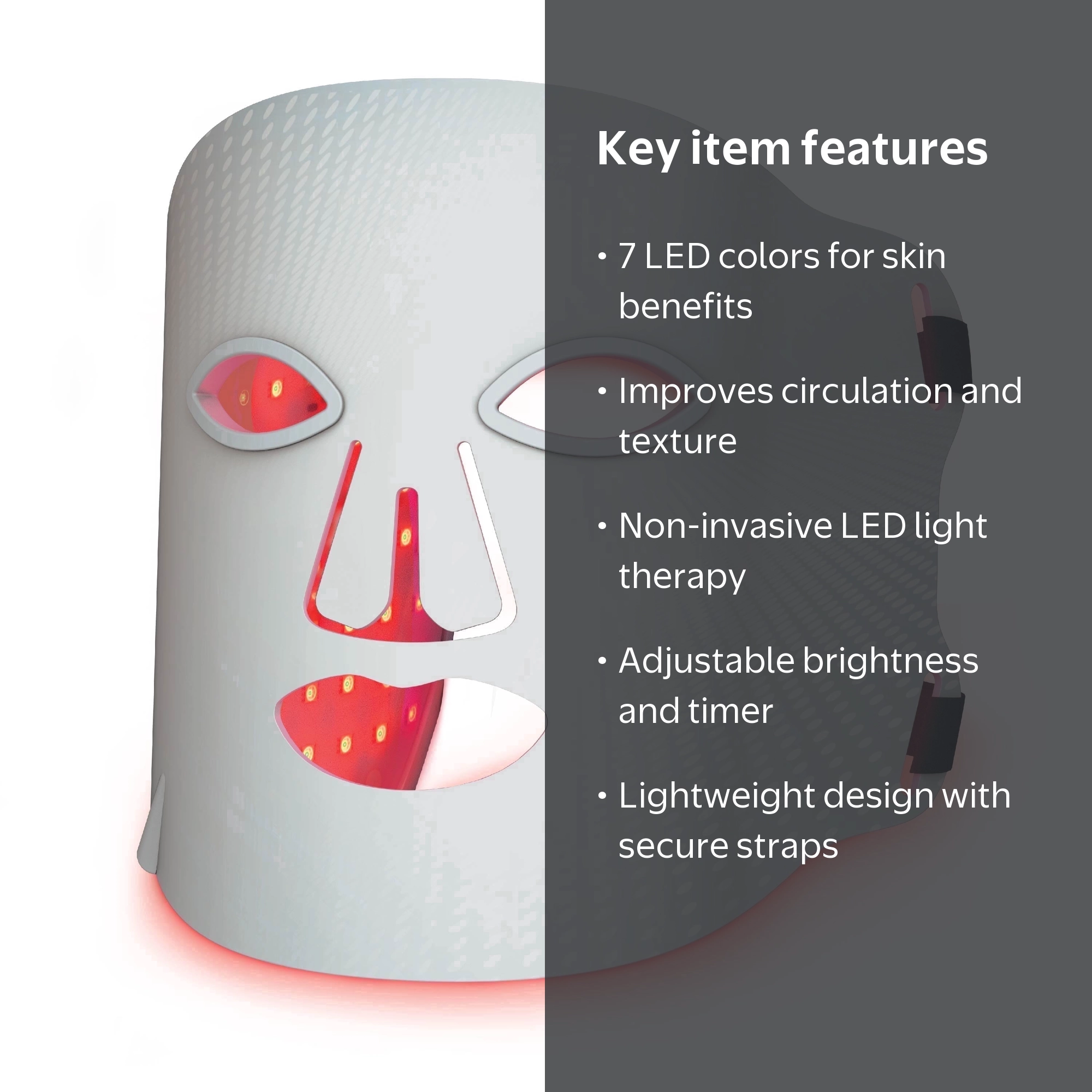 Icon by Tzumi LED Face Mask, Red Light Therapy Mask for Face, 7