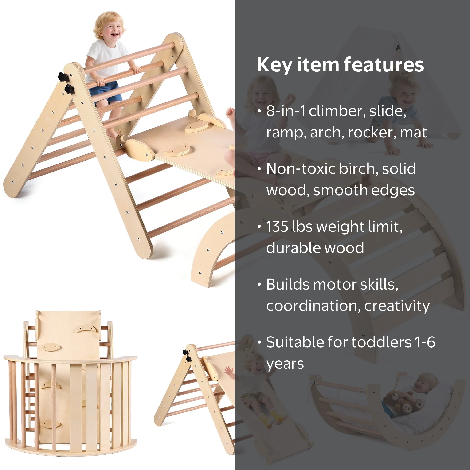 Lookfly 8 in1 Pikler Triangle Set Foldable Baby Climbing Toys for