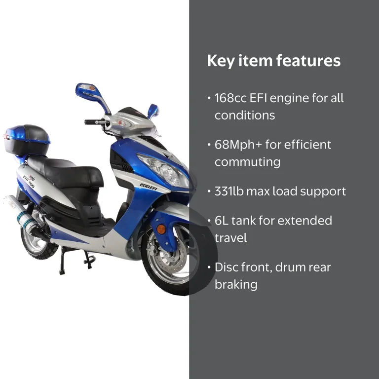 X-Pro Fiji 200cc Gas Moped Scooter, CVT Transmission, 13