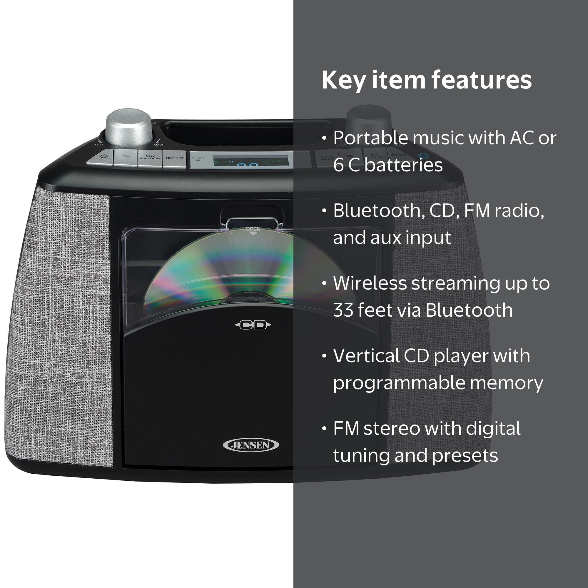 JENSEN Portable Bluetooth CD Music System with FM Radio CD-565