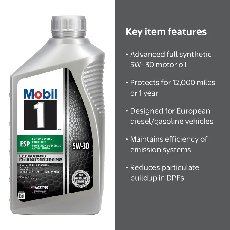 Mobil 1 ESP 5W-30 Full Synthetic Motor Oil for Diesel Cars with