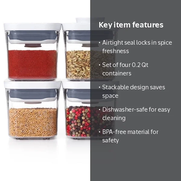 OXO Airtight Food Storage Jar Set with BPA-Free Plastic, 4-Piece