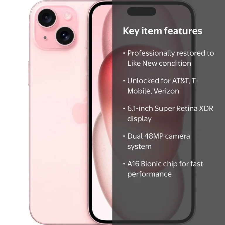 【タイムセール】Apple iPhone 15 ピンク 本体 128GB Restored Apple iPhone 15, 128GB Pink - Fully Unlocked