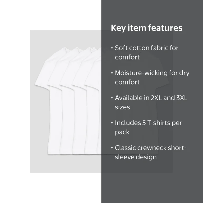 Fruit of the Loom, Men's Crew Neck T-Shirt, 5pk, White 2XL