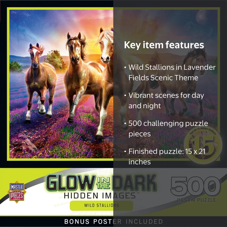 Hidden Images Glow In The Dark - Wild Stallions 500 Piece Puzzle