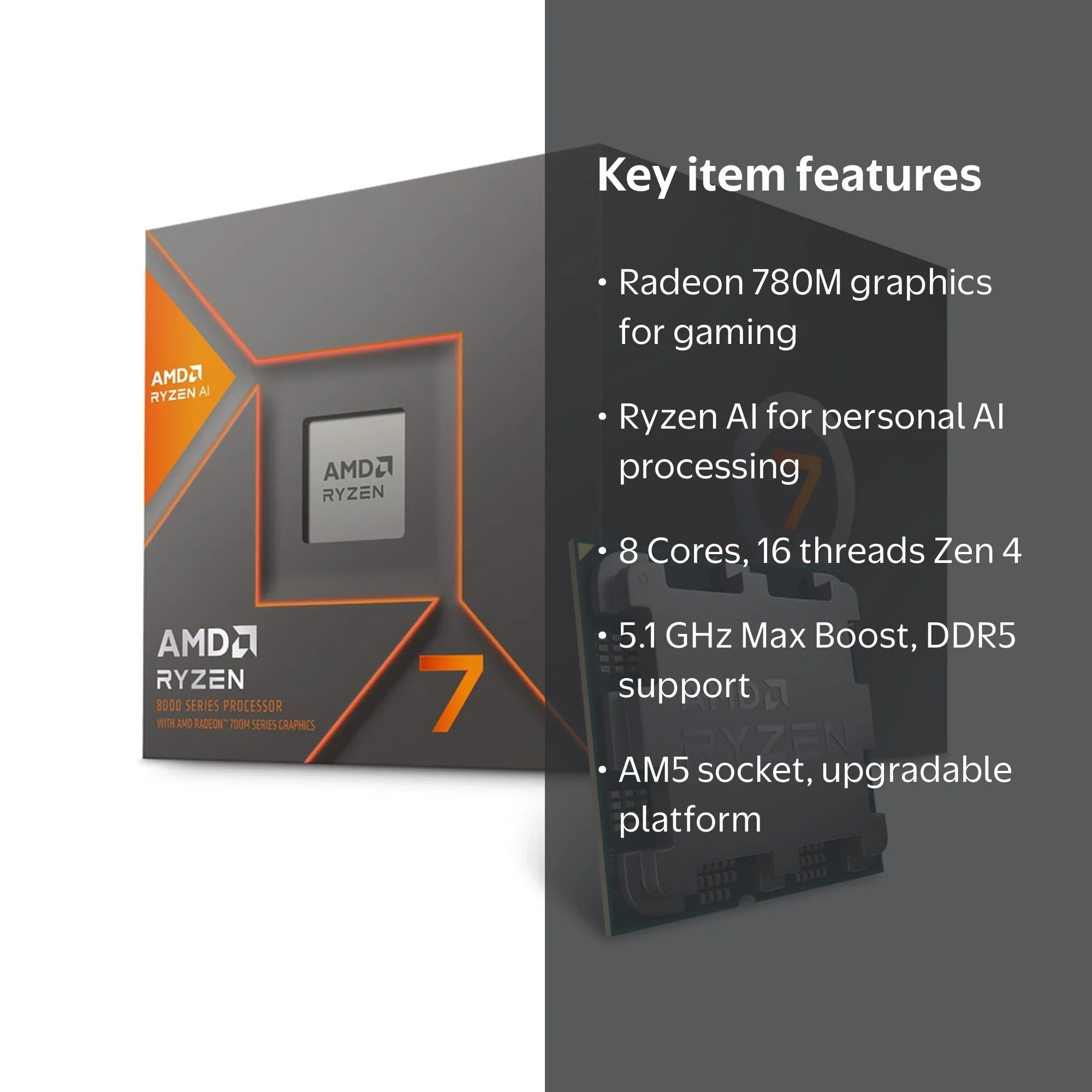 AMD 100-100001236SBX Ryzen 7 8700G 8-Core, 16-Thread Desktop