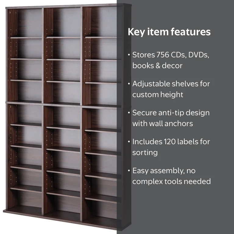SKYSHALO Media Organizer Cabinet, 9-Tier DVD Rack for 756 CDs