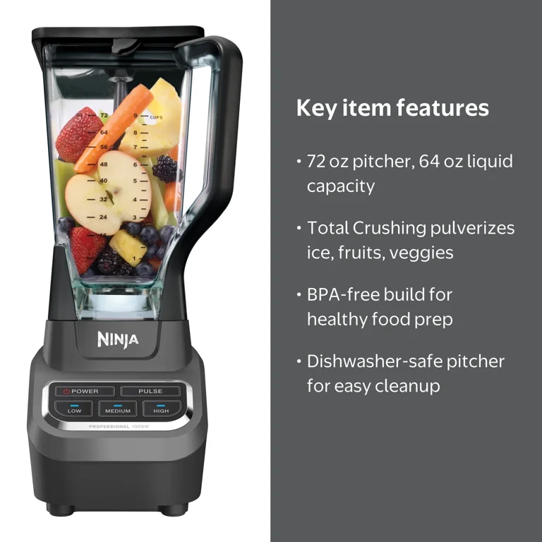 Ninja, Professional Blender, BL610, 1000W, Black, 72 oz pitcher